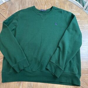 Polo Ralph Lauren Men's Forest Green Crewneck Sweatshirt with Purple Logo